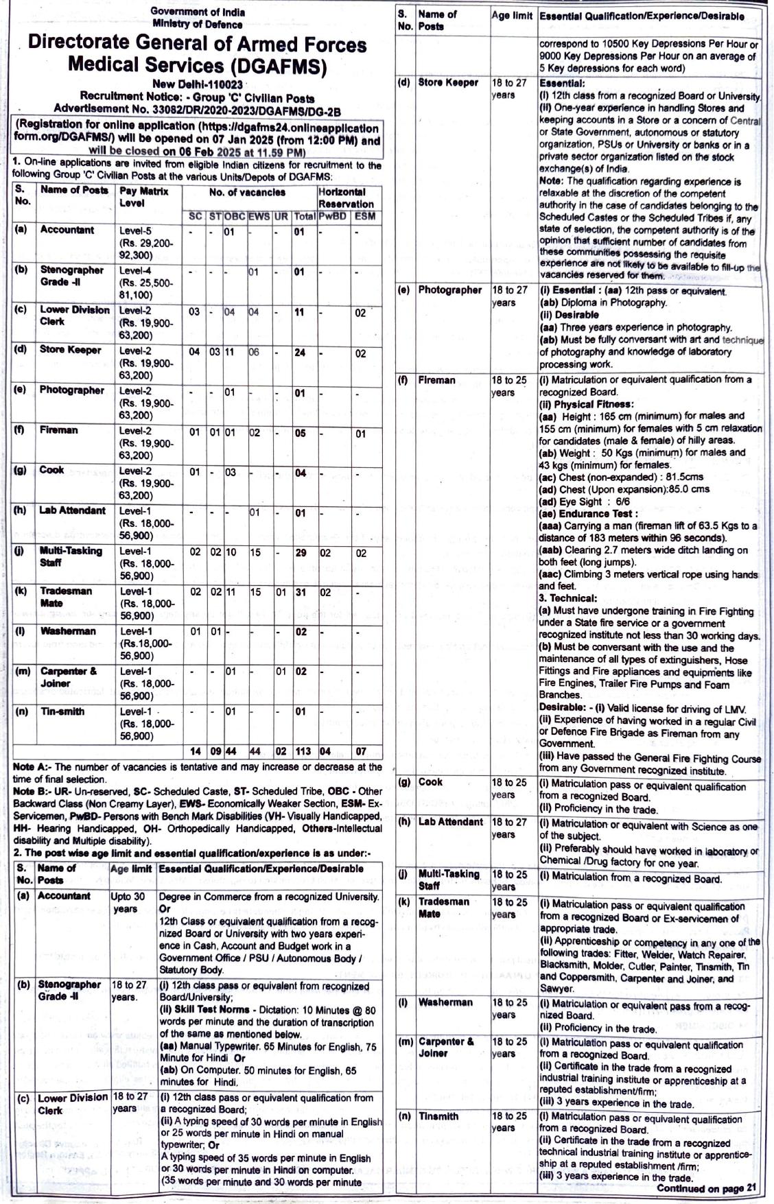 DGAFMS Group ‘C’ Civilian Posts Recruitment 2025 - Page 1