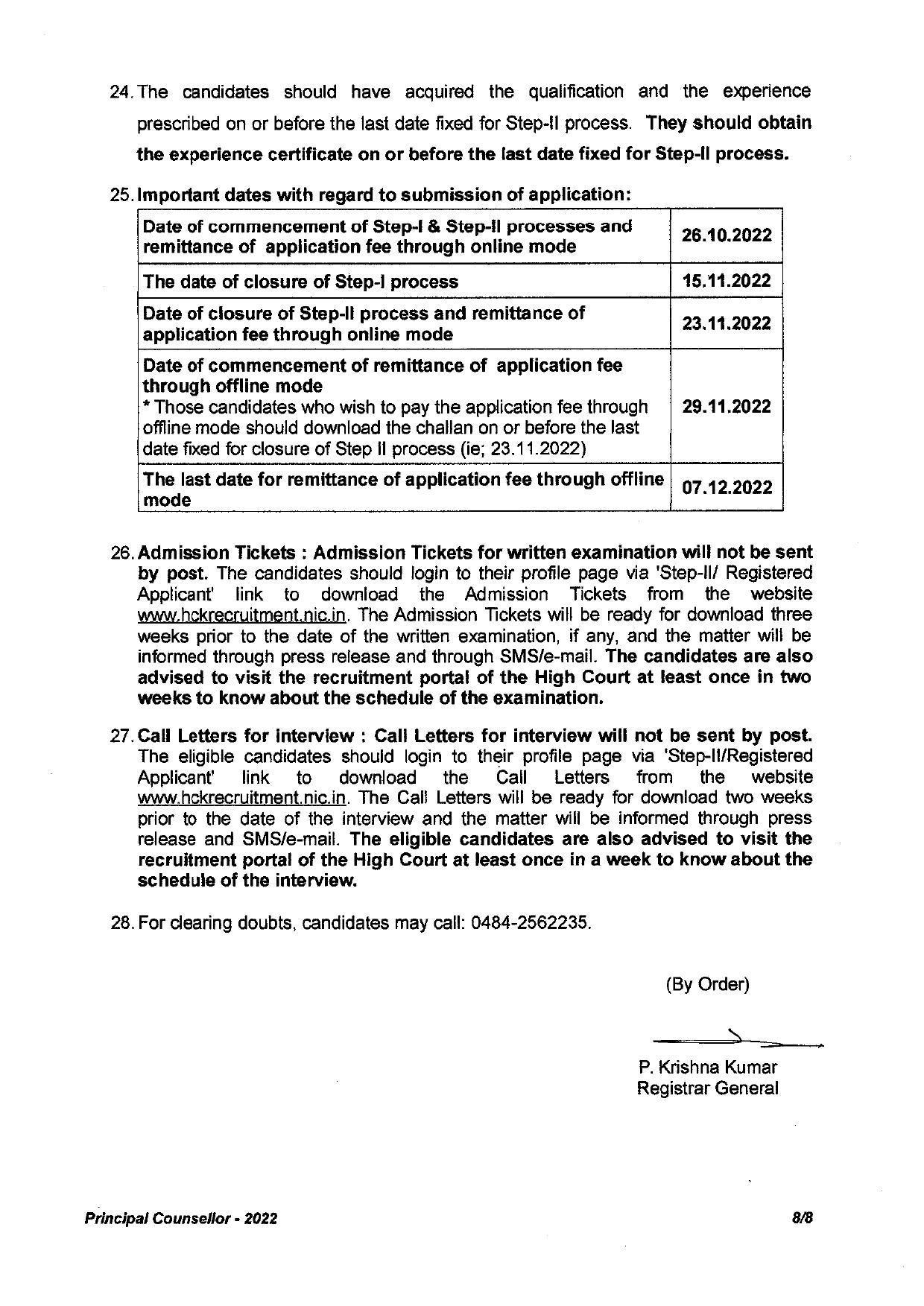 High Court of Kerala Invites Application for 11 Principal Counsellor Recruitment 2022 - Page 1