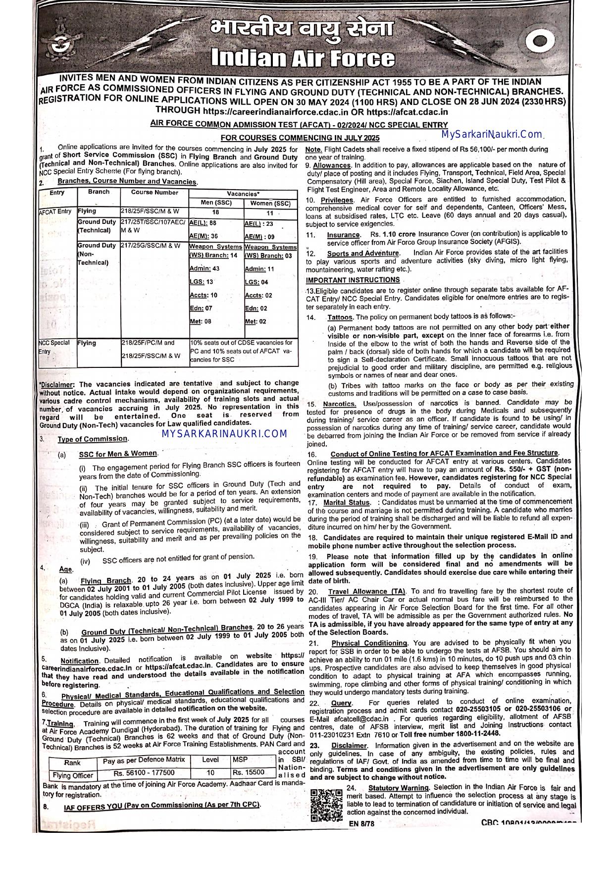 Indian Air Force (IAF) Flying, Ground Duty (Technical), Ground Duty (Non-Technical) Recruitment 2024 - Page 1