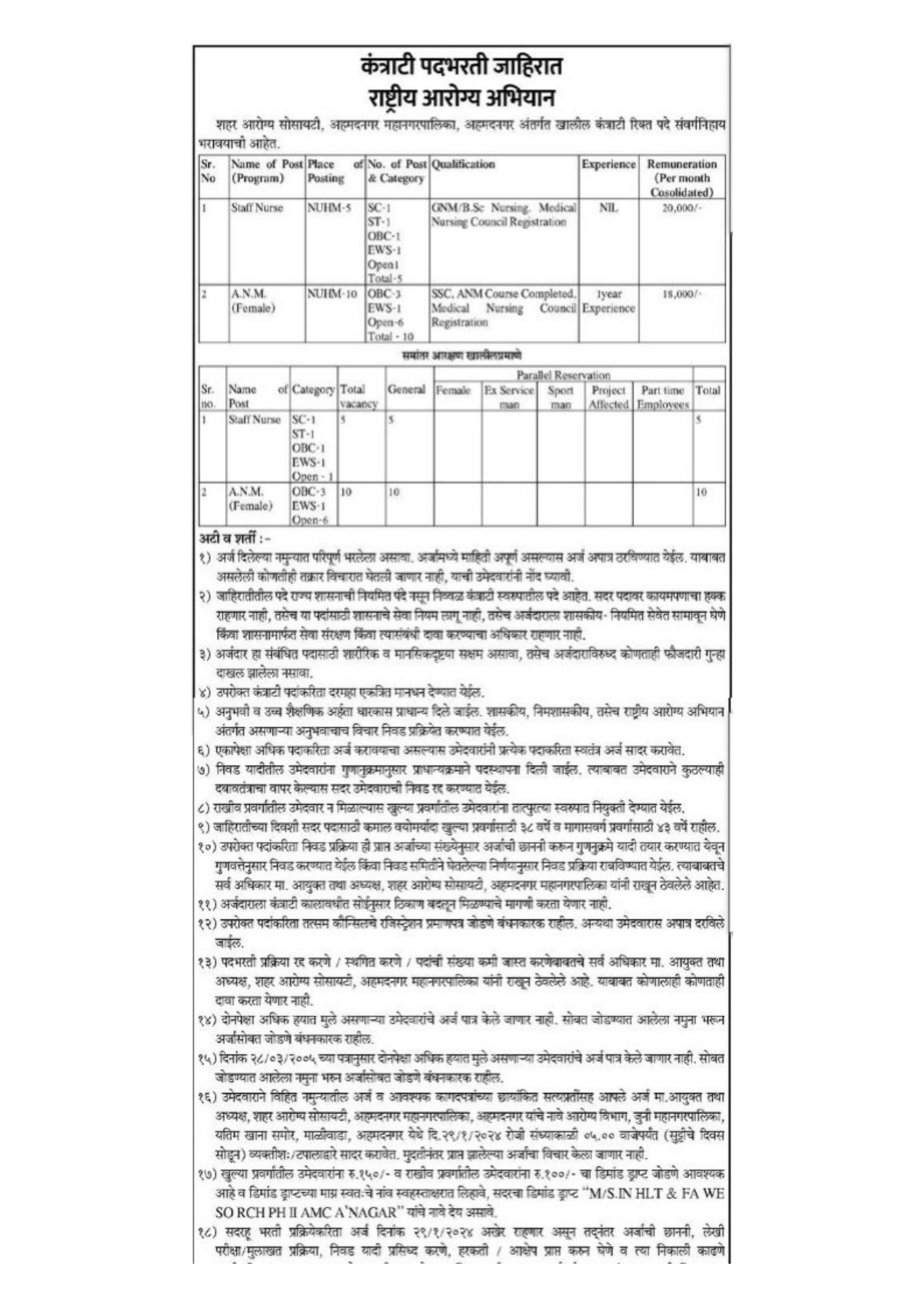 NRHM Maharashtra Recruitment: For Staff Nurse & ANM - 15 Posts - Page 1