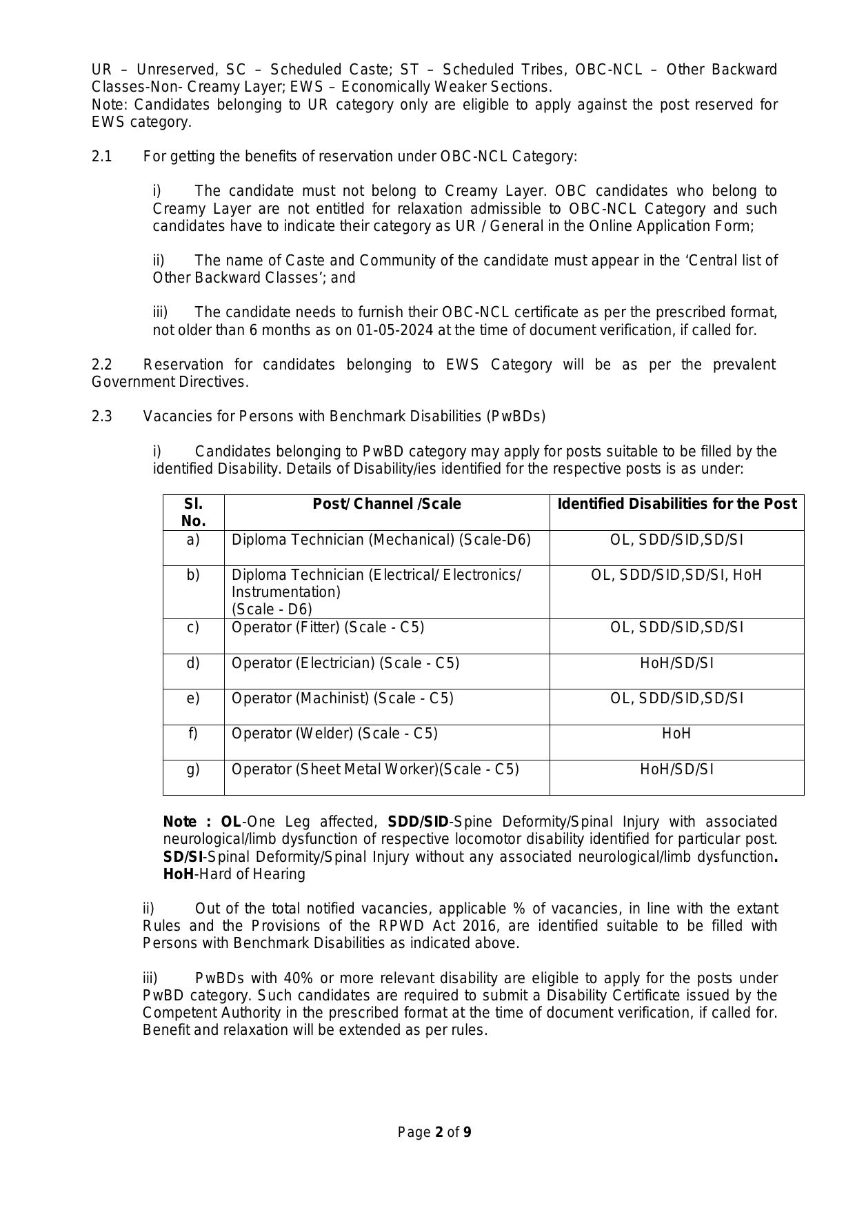 Hindustan Aeronautics Limited (HAL) 182 Diploma Technician, Operator Recruitment 2024 - Page 2