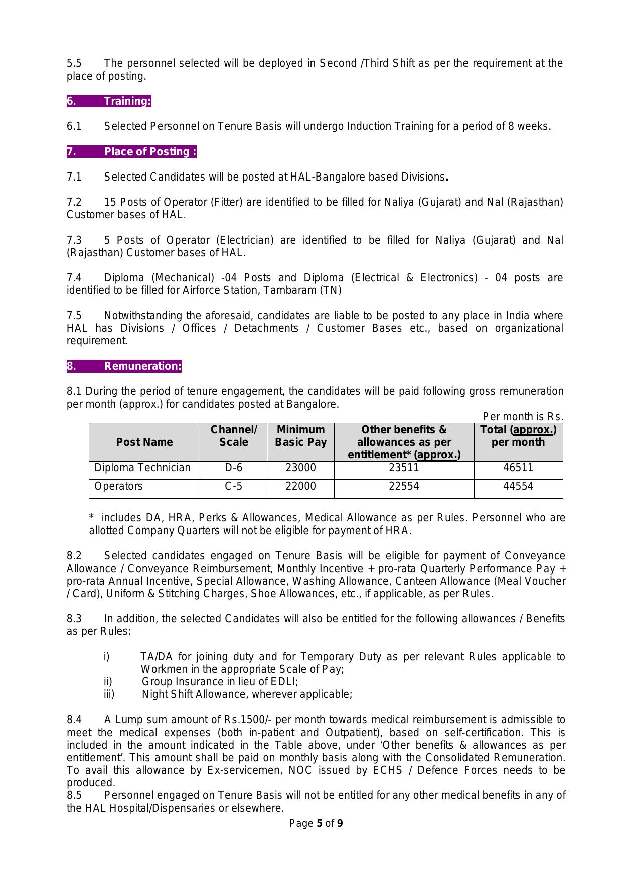 Hindustan Aeronautics Limited (HAL) 182 Diploma Technician, Operator Recruitment 2024 - Page 5