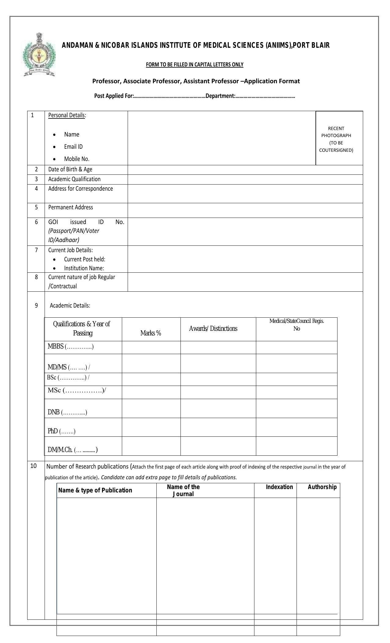 ANIIMS Invites Application for Professor, Associate Professor, More Vacancies Recruitment 2022 - Page 1