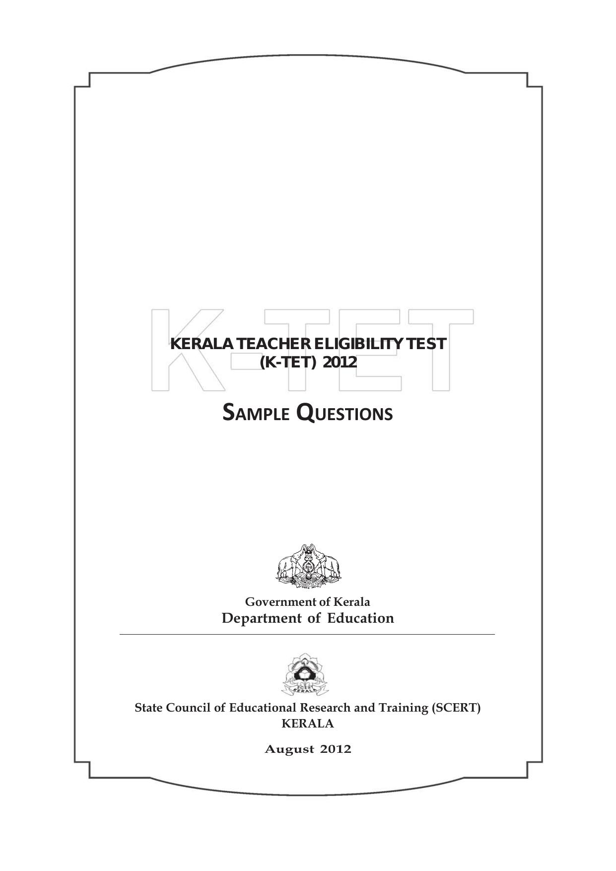 KTET Category 1 - Lower Primary Teacher (Class 1-5) Exam Old Papers - Page 1