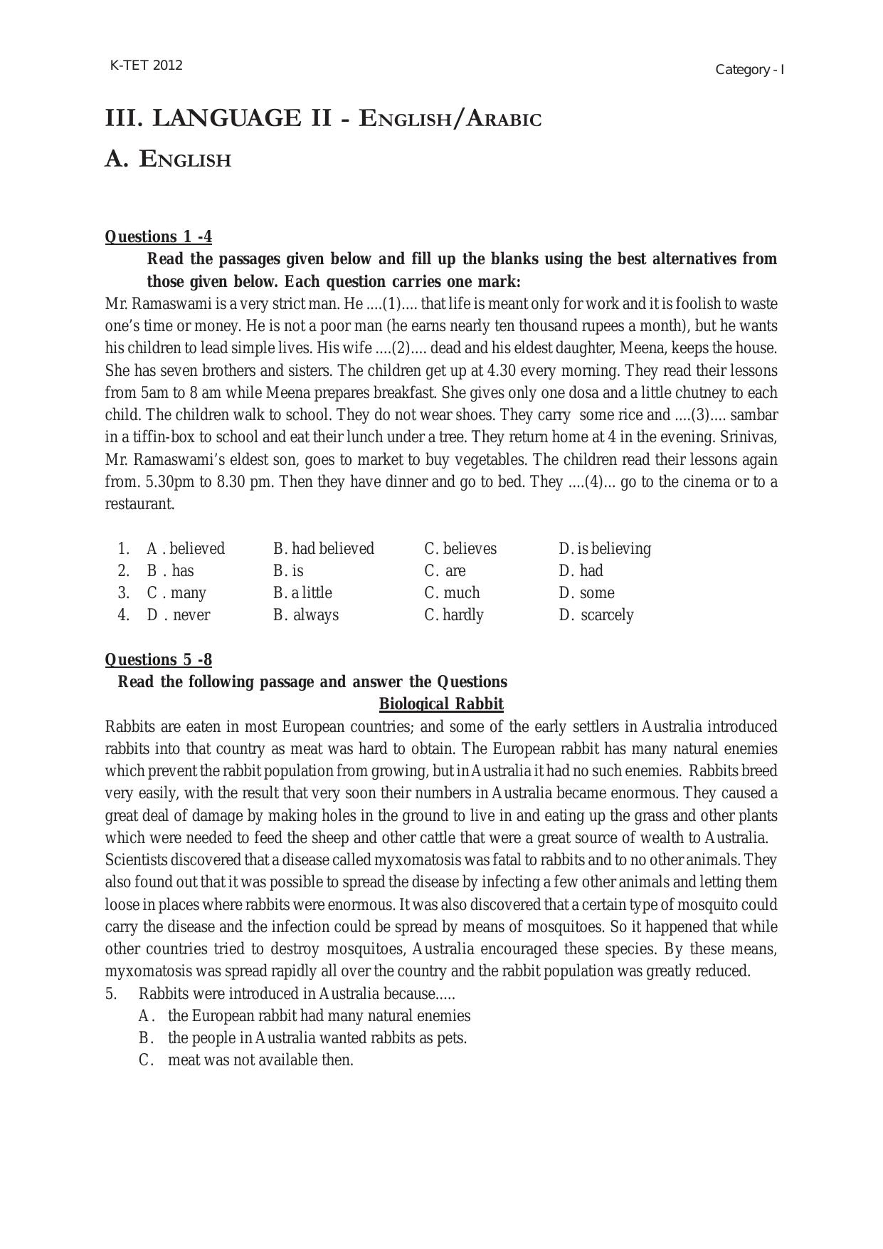 KTET Category 1 - Lower Primary Teacher (Class 1-5) Exam Old Papers - Page 8