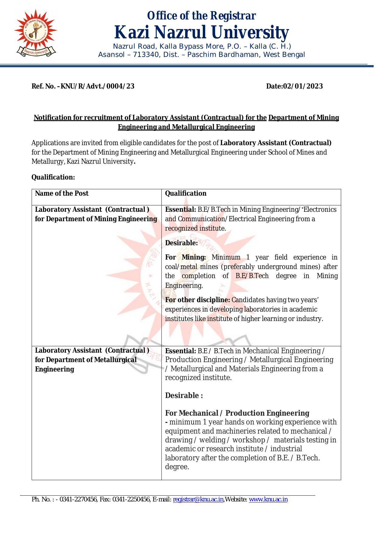 Kazi Nazrul University Invites Application for Laboratory Assistant Recruitment 2023 - Page 2