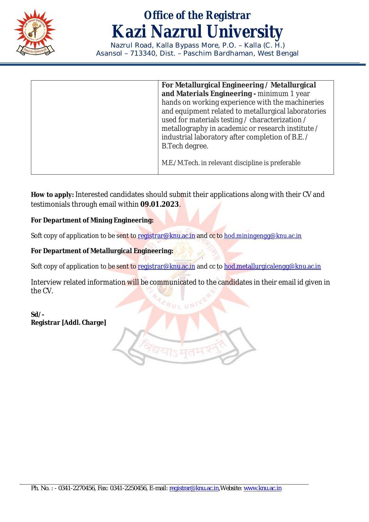 Kazi Nazrul University Invites Application for Laboratory Assistant Recruitment 2023 - Page 1