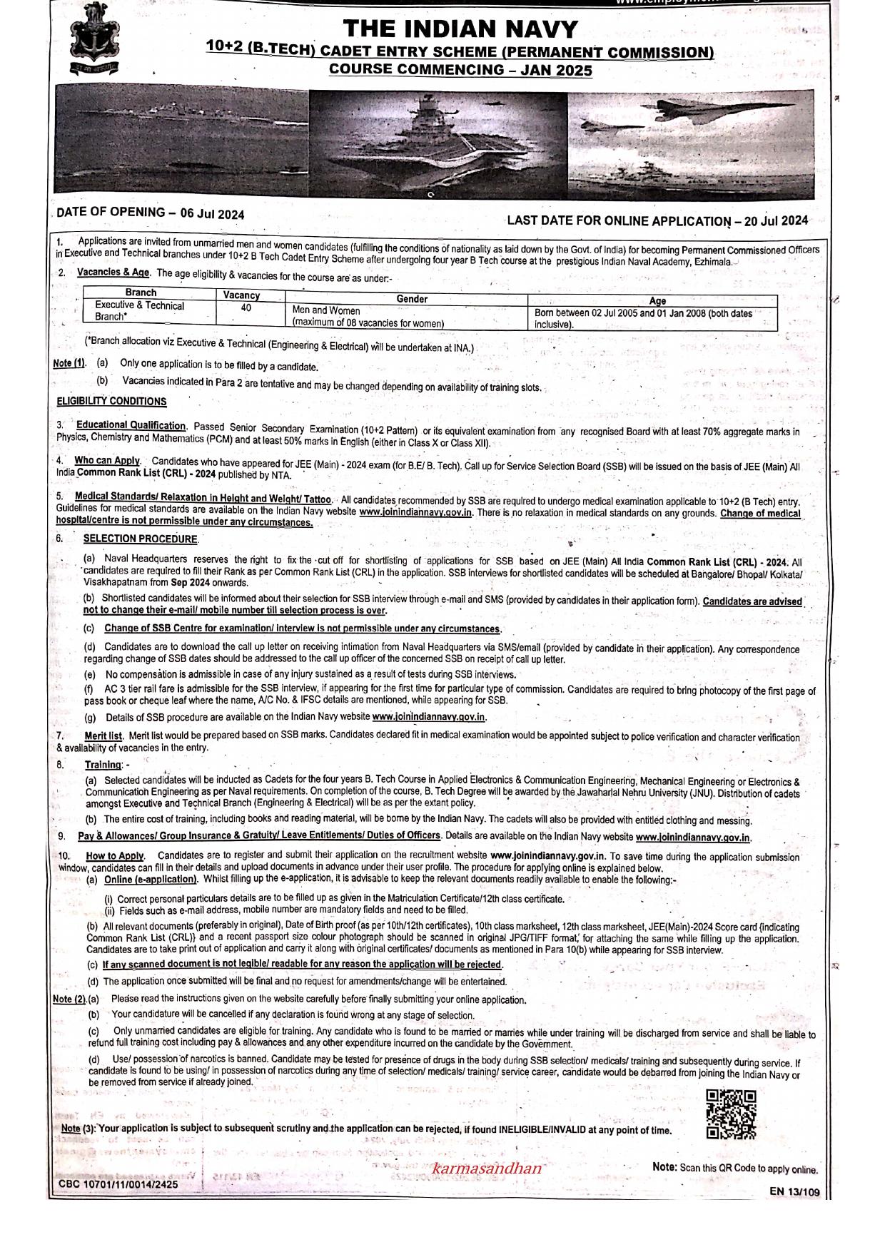 Indian Navy Executive and Technical Branch Recruitment 2024 - Page 1