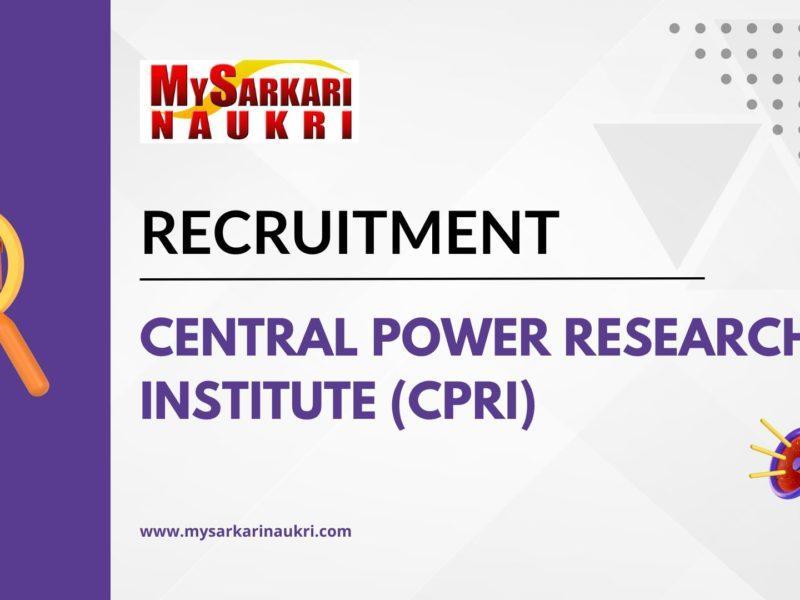 Central Power Research Institute (CPRI) Recruitment
