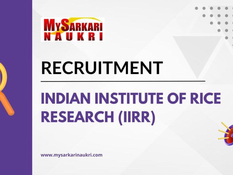 Indian Institute of Rice Research (IIRR) Recruitment