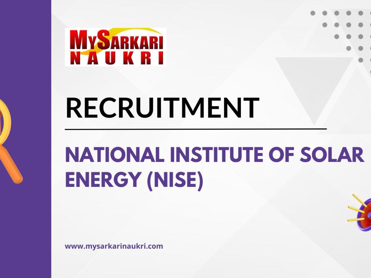 National Institute of Solar Energy (NISE) Recruitment